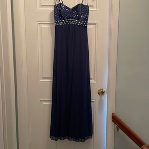 Navy long prom dress